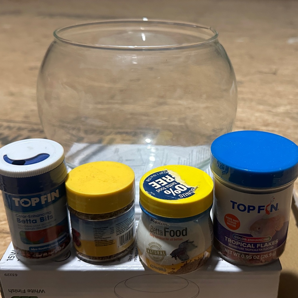 Fish Food and Glass Bowl Set